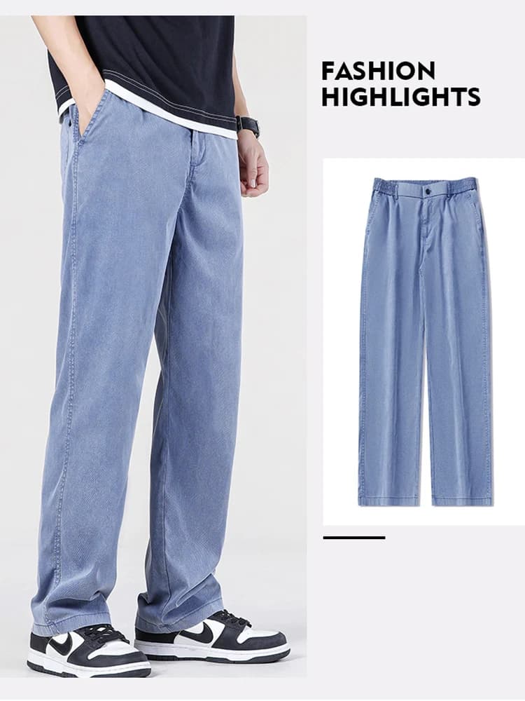 Jeans d'été en tissu Lyocell doux ultra-mince de haute qualité pour hommes, pantalons en denim droit