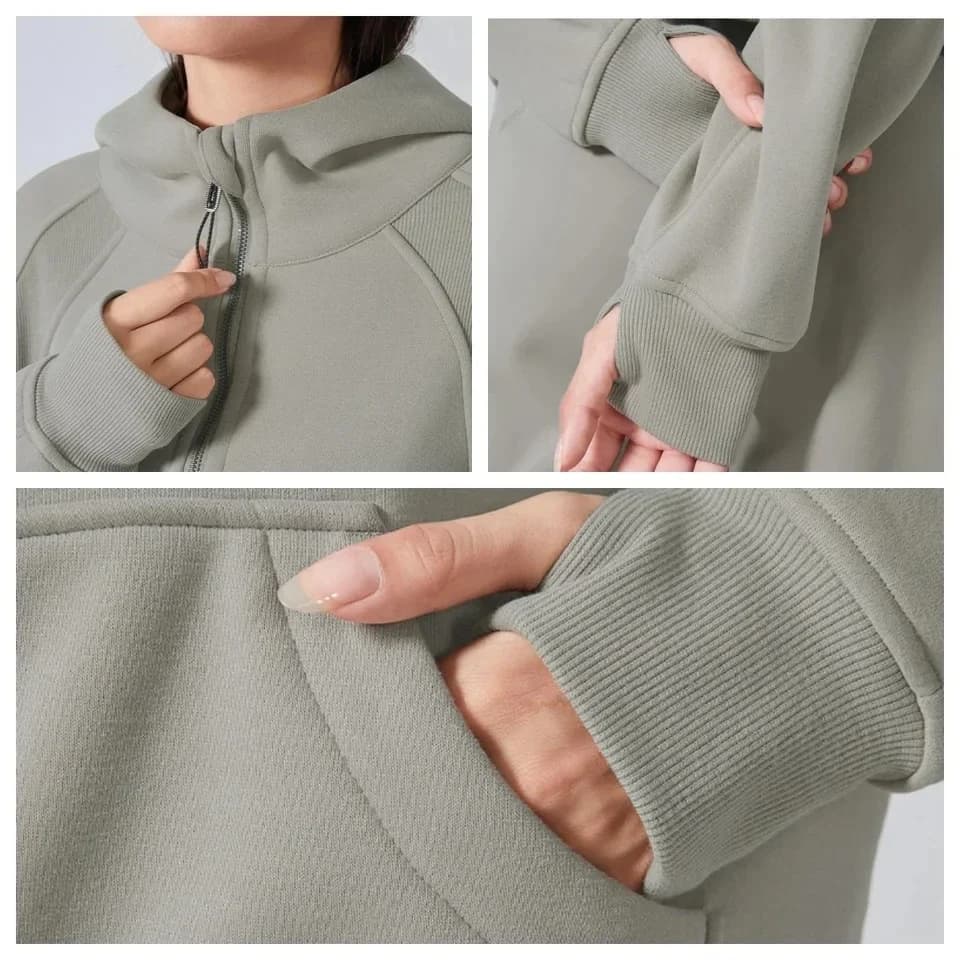 Sweat-shirt à Capuche avec Fermeture Éclair Complète pour Femme, Vêtement d'Hiver Chaud, Manteau de 