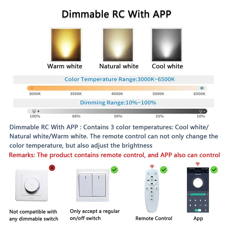 Télécommande + APP gradation plafond moderne à LEDs lumières lampe pour salon chambre AC110-220V Led