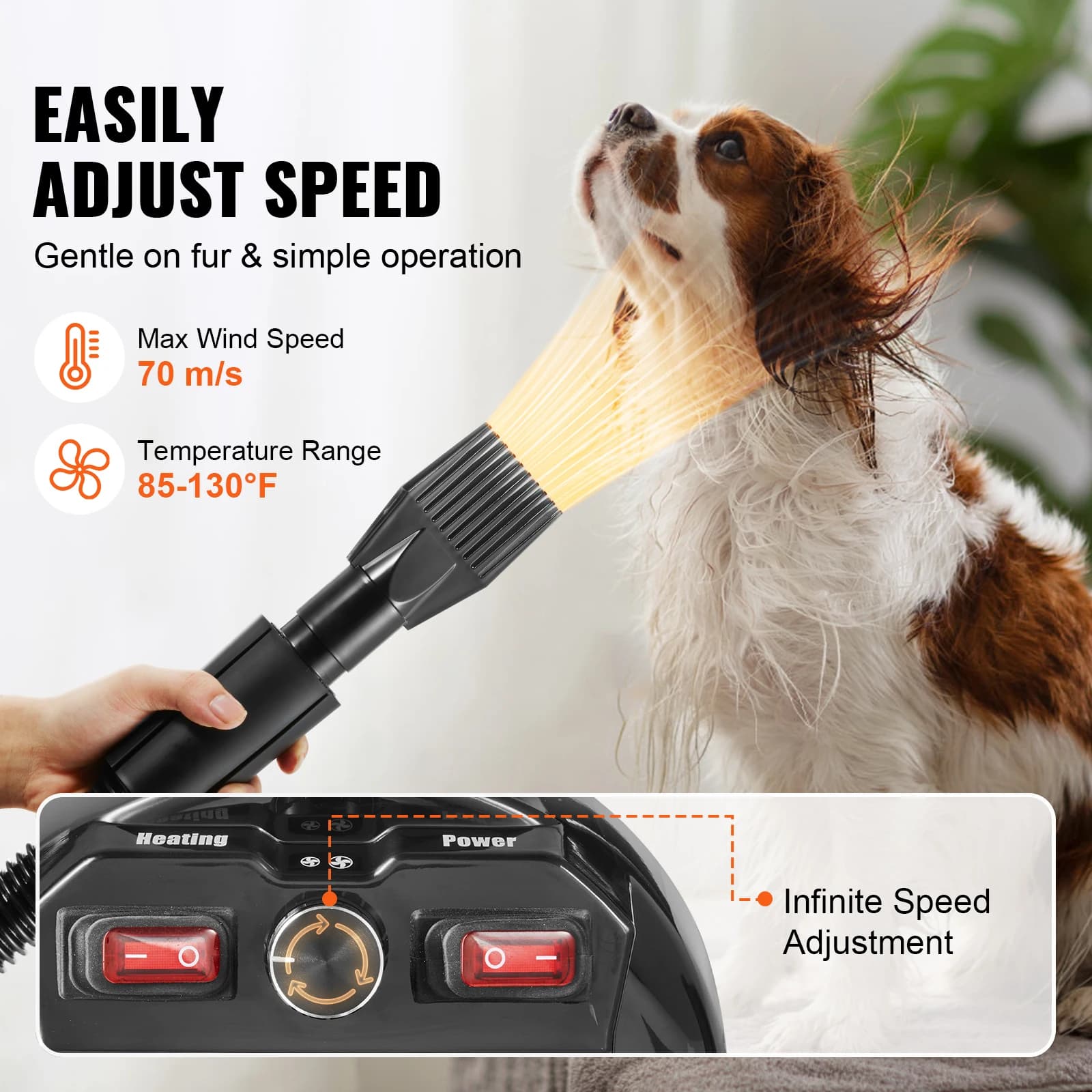 SucceBuy 2000W/2.7HP sèche-cheveux pour chien contrôle de la température à vitesse réglable avec 4 b