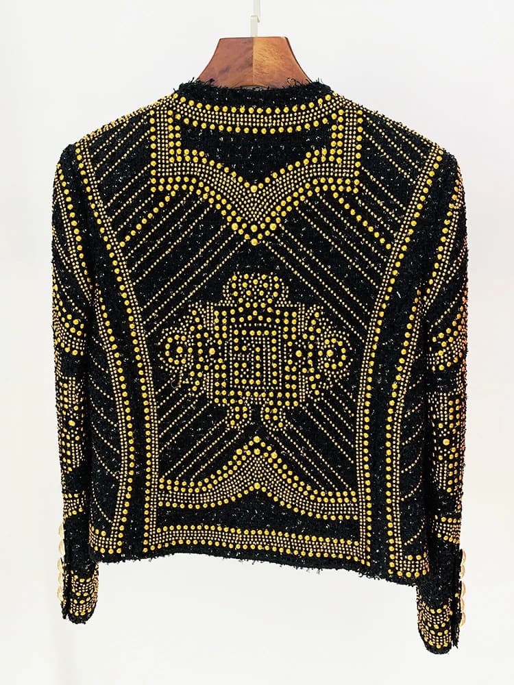HIGH STREET Nouveauté 2026 Automne/Hiver Veste de créateur pour femme en tweed ornée de rivets métal