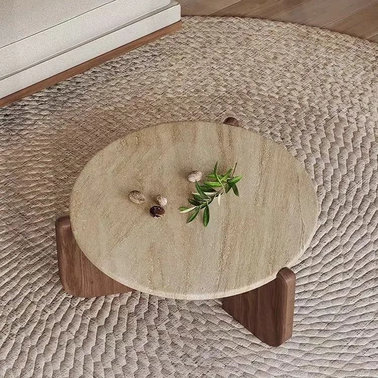 Wabisabi vent Table basse en travertin en bois massif minimaliste petit appartement salon ménage bal