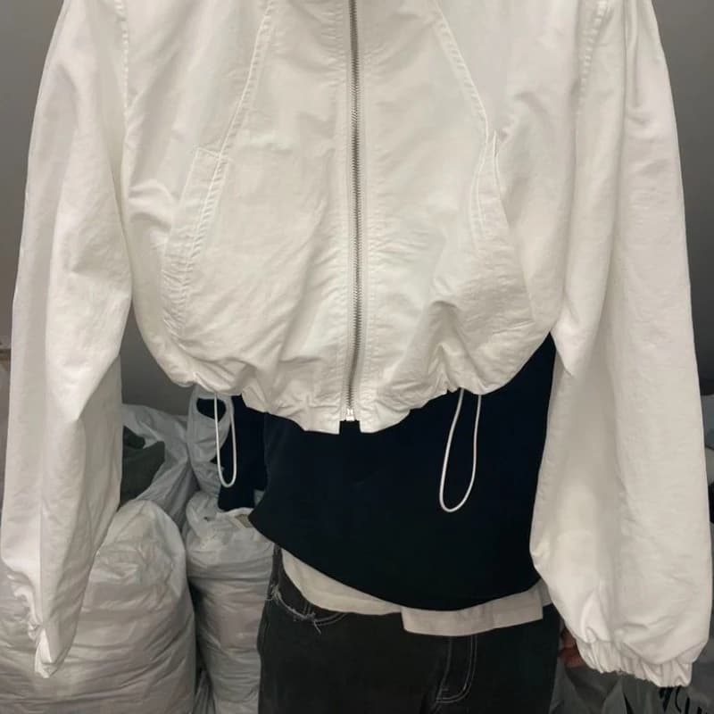 Vestes basiques à manches longues pour femmes, OupillBaggy, Plissé, Court, Zippé, Décontracté, Collè