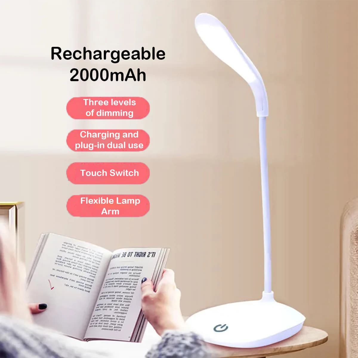 Lampe de Table LED Portable à gradation tactile, Rechargeable par USB, Protection des yeux, lumière 