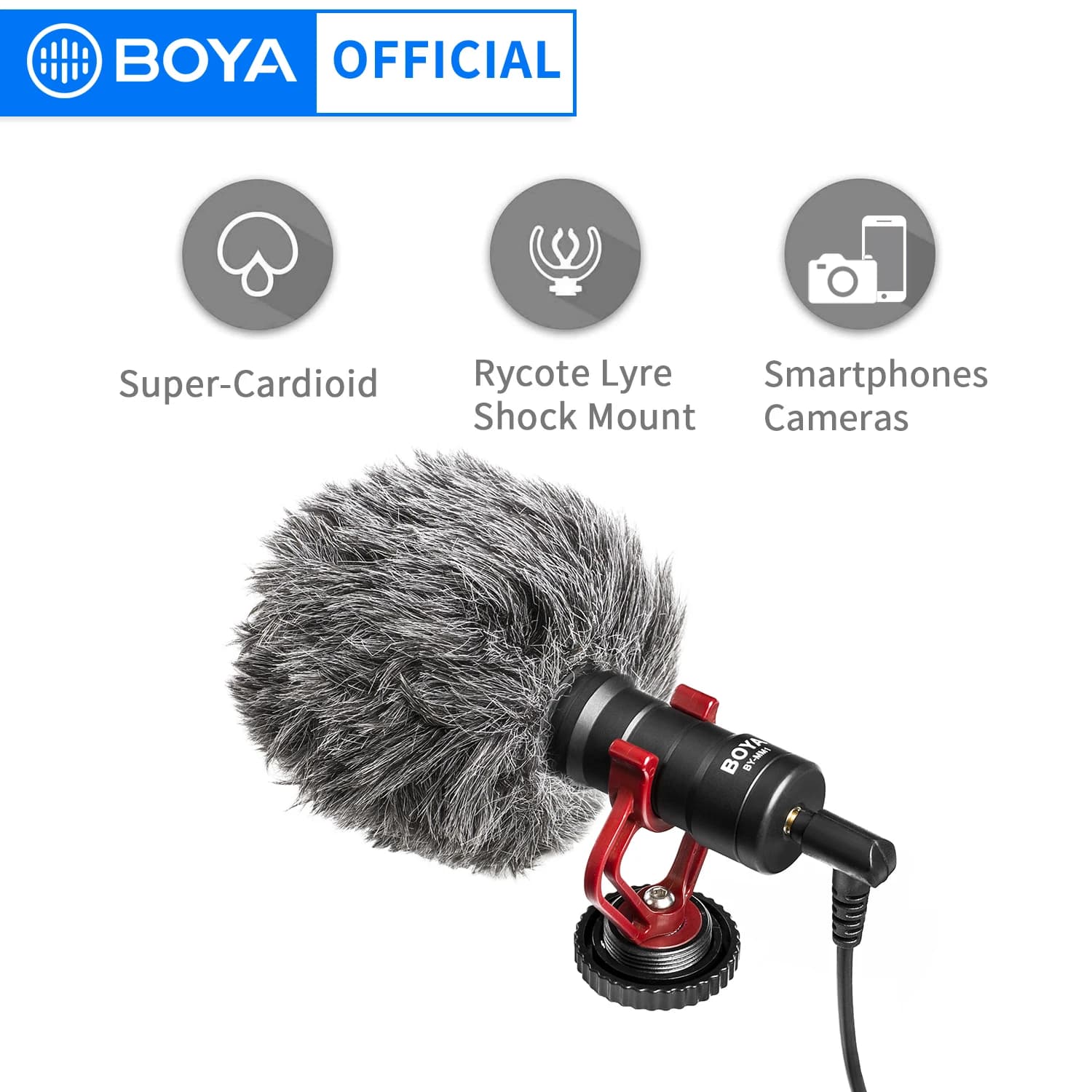 BOYA BY-MM1 Microphone de fusil de chasse cardioïde professionnel pour iPhone Android Smartphone PC 