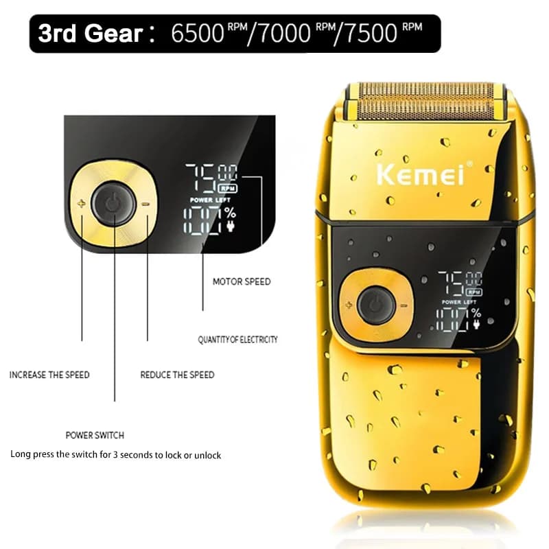 Kemei 2 en 1 rasoir électrique hommes rasoir électrique Rechargeable barbe rasoir flottant tondeuse 