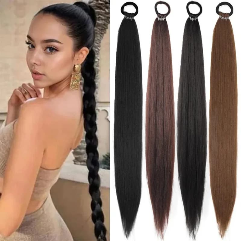 Queue de cheval droite synthétique de 28 pouces avec Extensions de cheveux élastiques à la mode pour