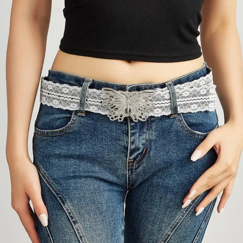 Belle ceinture de taille en dentelle florale blanche ; Accent de mode réglable assorti pour les femm