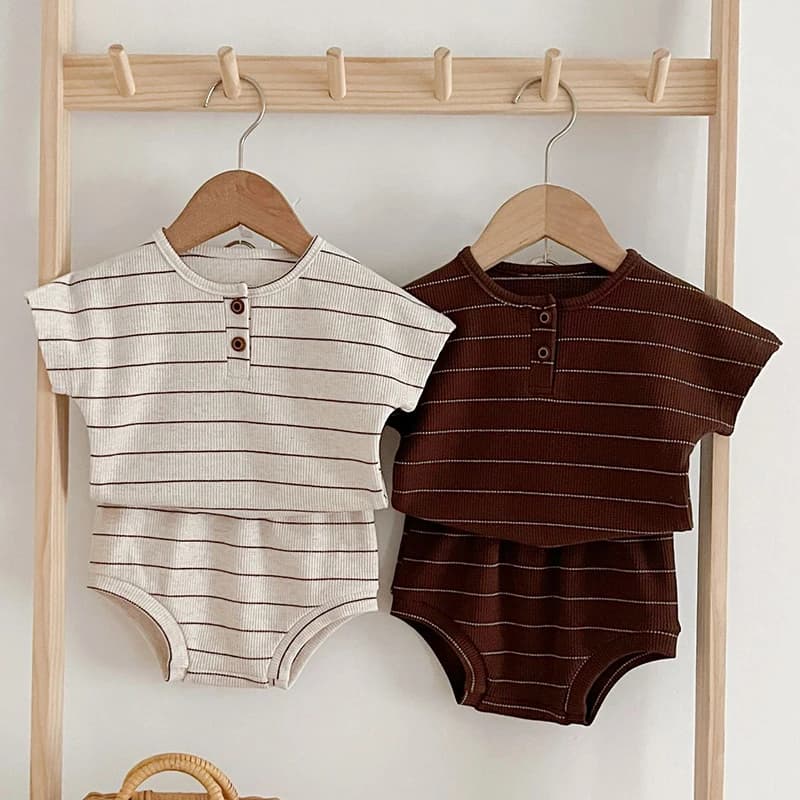 2024 été doublure bébé vêtements ensemble rayé t-shirt et Bloomer 2 pièces garçon vêtements costume 