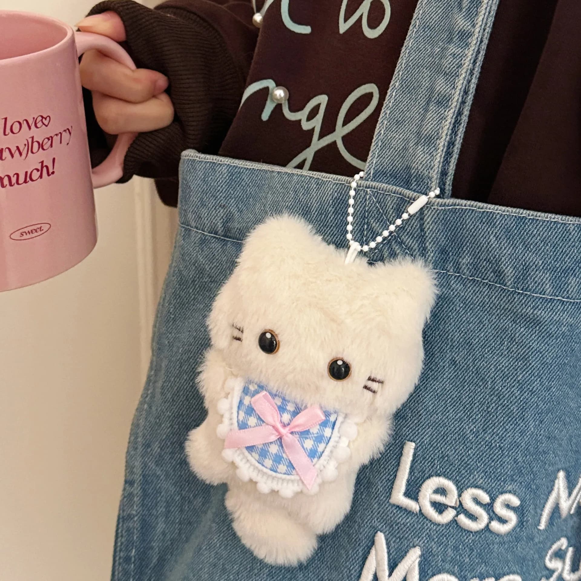 1/2 pièces mignon chaton en peluche presser pochette pendentif sac à dos porte-clés pendentif Couple