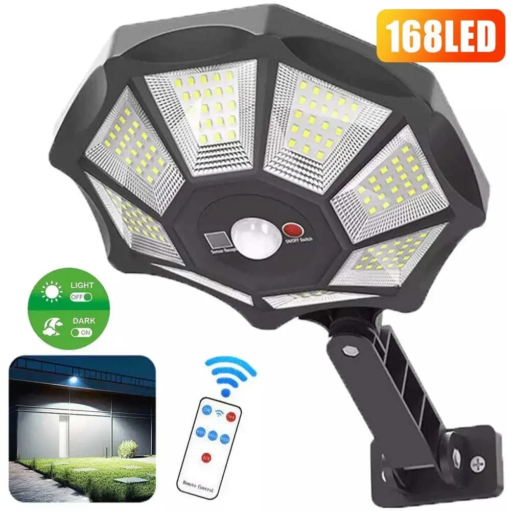 168 LED lumières solaires 12h éclairage sécurité projecteurs extérieur capteur de mouvement étanche 