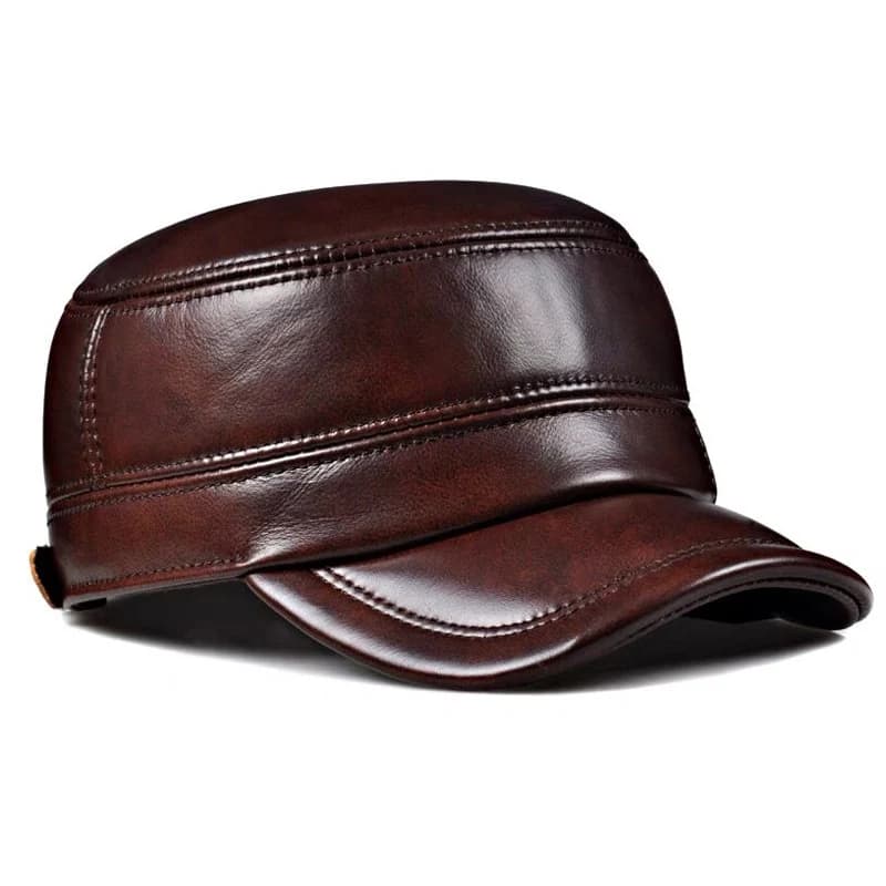 Casquette d'hiver en cuir véritable pour hommes, casquette plate, militaire, élégante, casquette de 