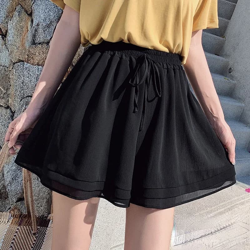 Short en mousseline de soie taille haute pour femme, confortable et élégant, style coréen, doublé, H