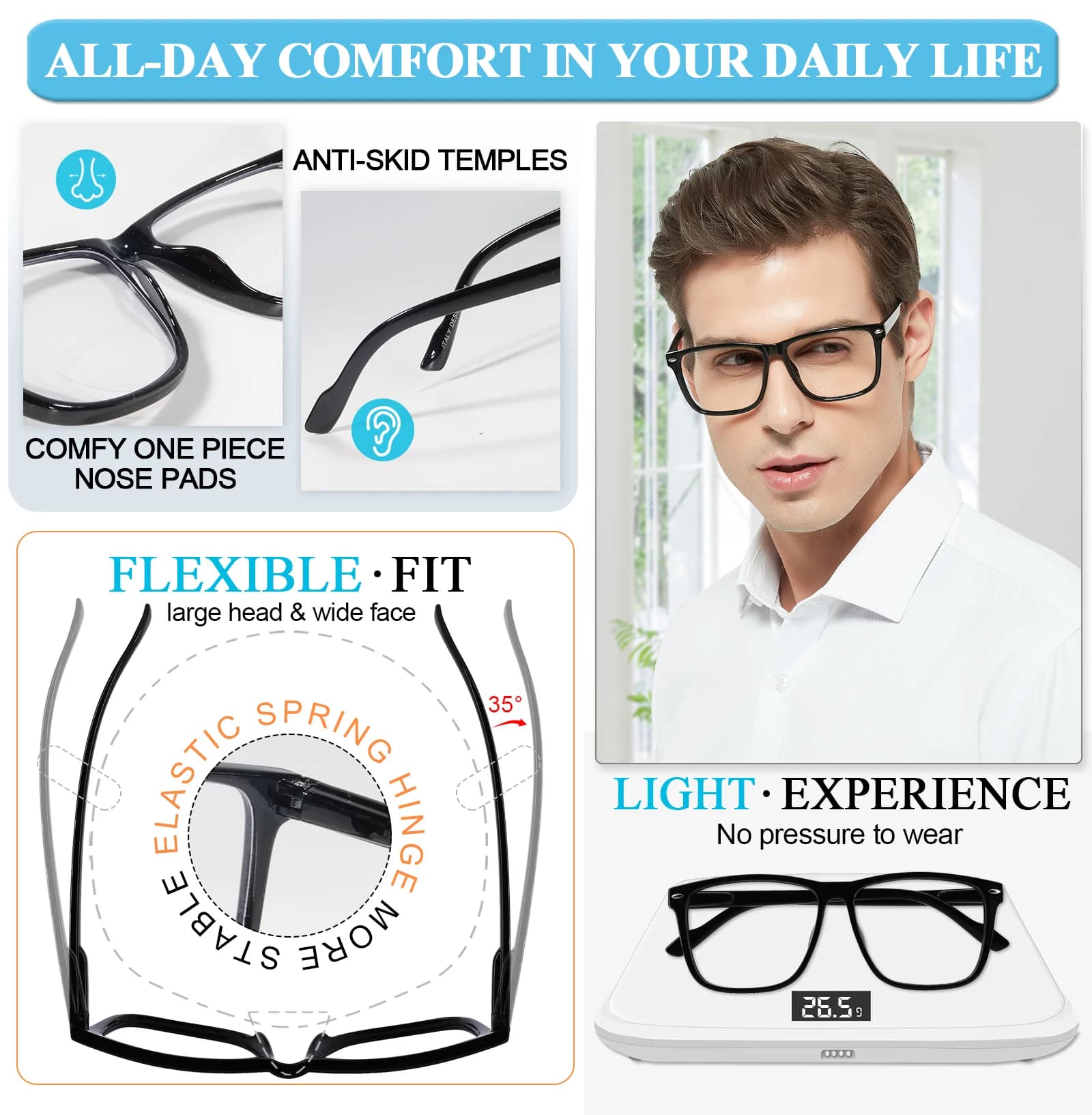 Lunettes de lecture surdimensionnées pour hommes, grandes lunettes carrées presbytes, lecture à gran