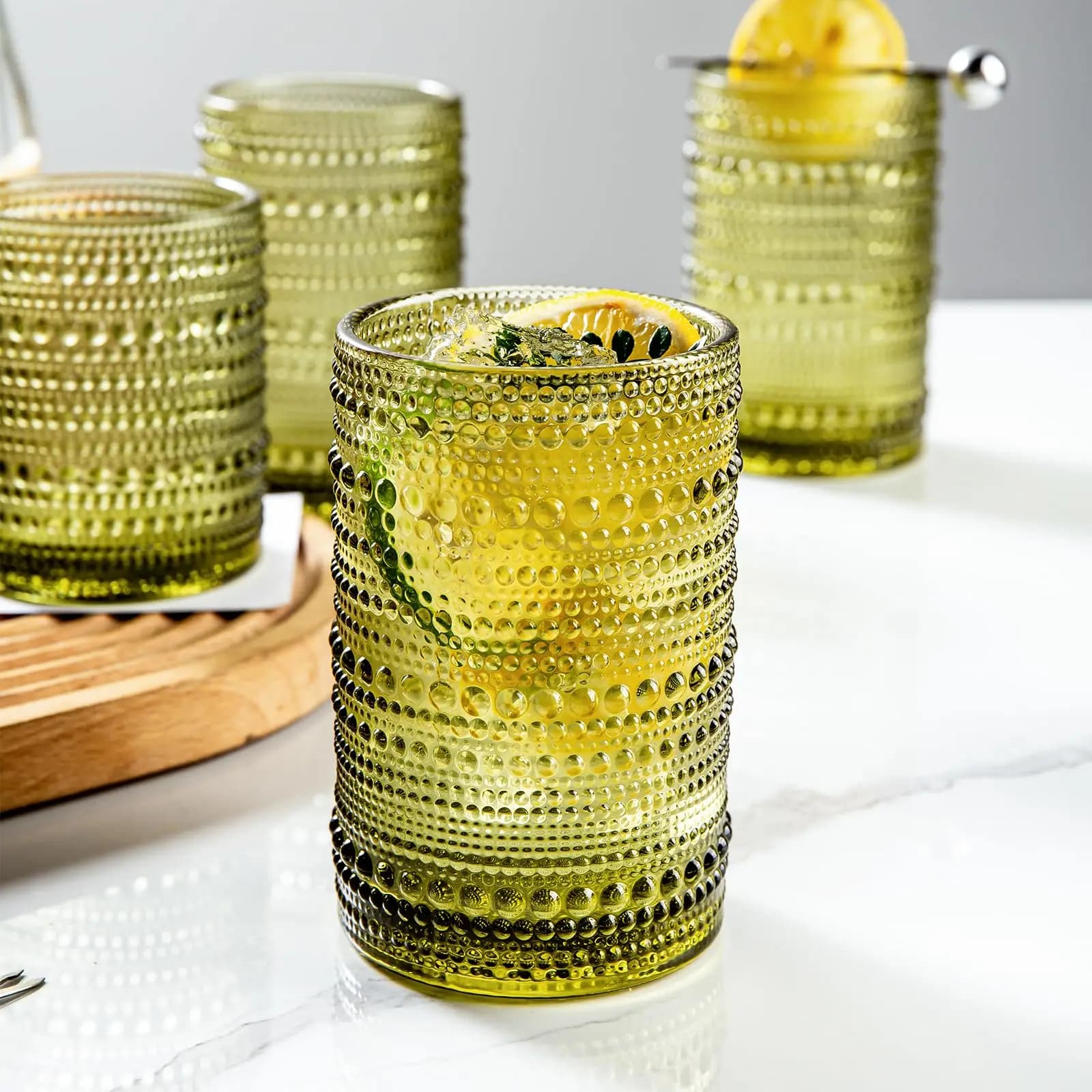Verre en Forme de Goutte de Pluie Vintage, 8 Pièces, 300/400ml, Highball, Gaufré, à l'revêt, pour Re