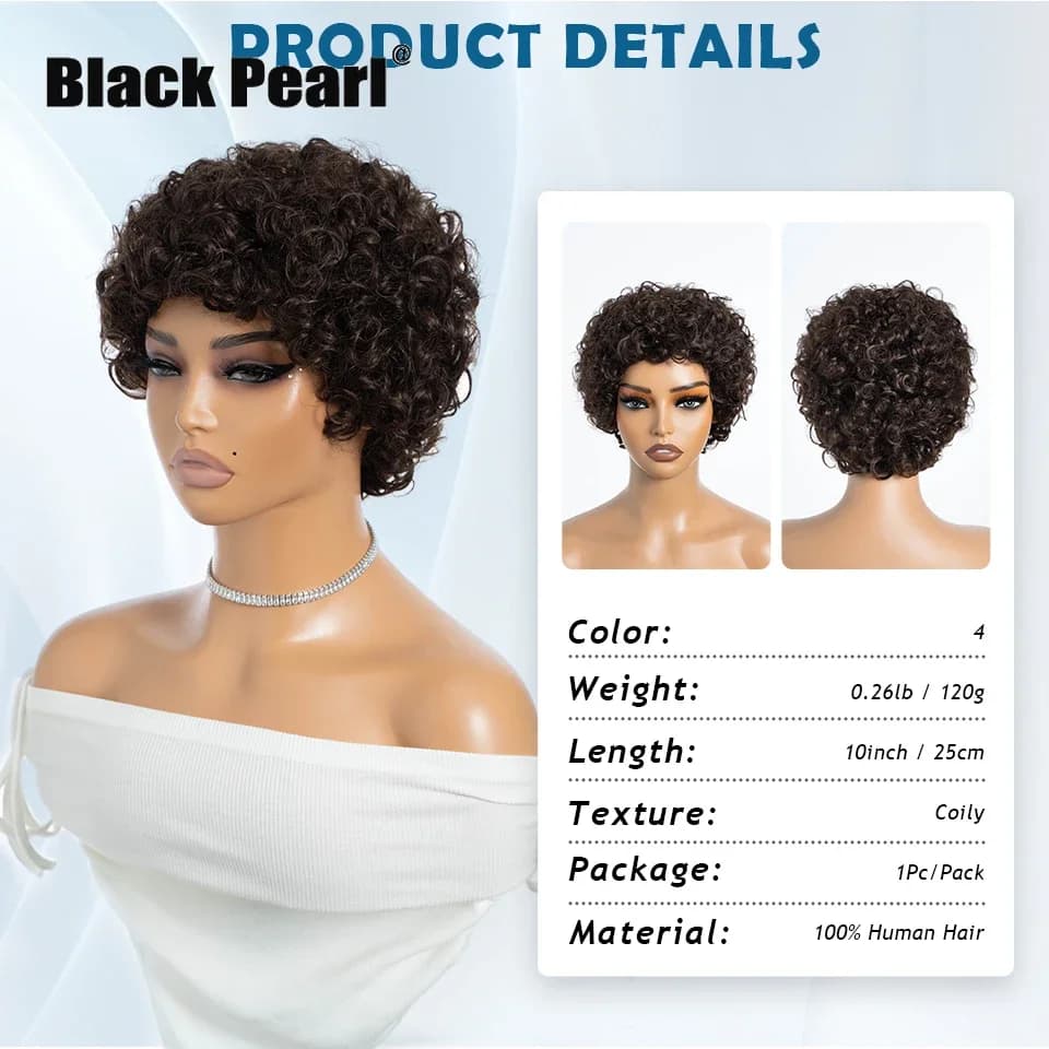 Perruque Afro brésilienne bouffante Pixie Bob 99J, cheveux 100% naturels, brun naturel, entièrement 