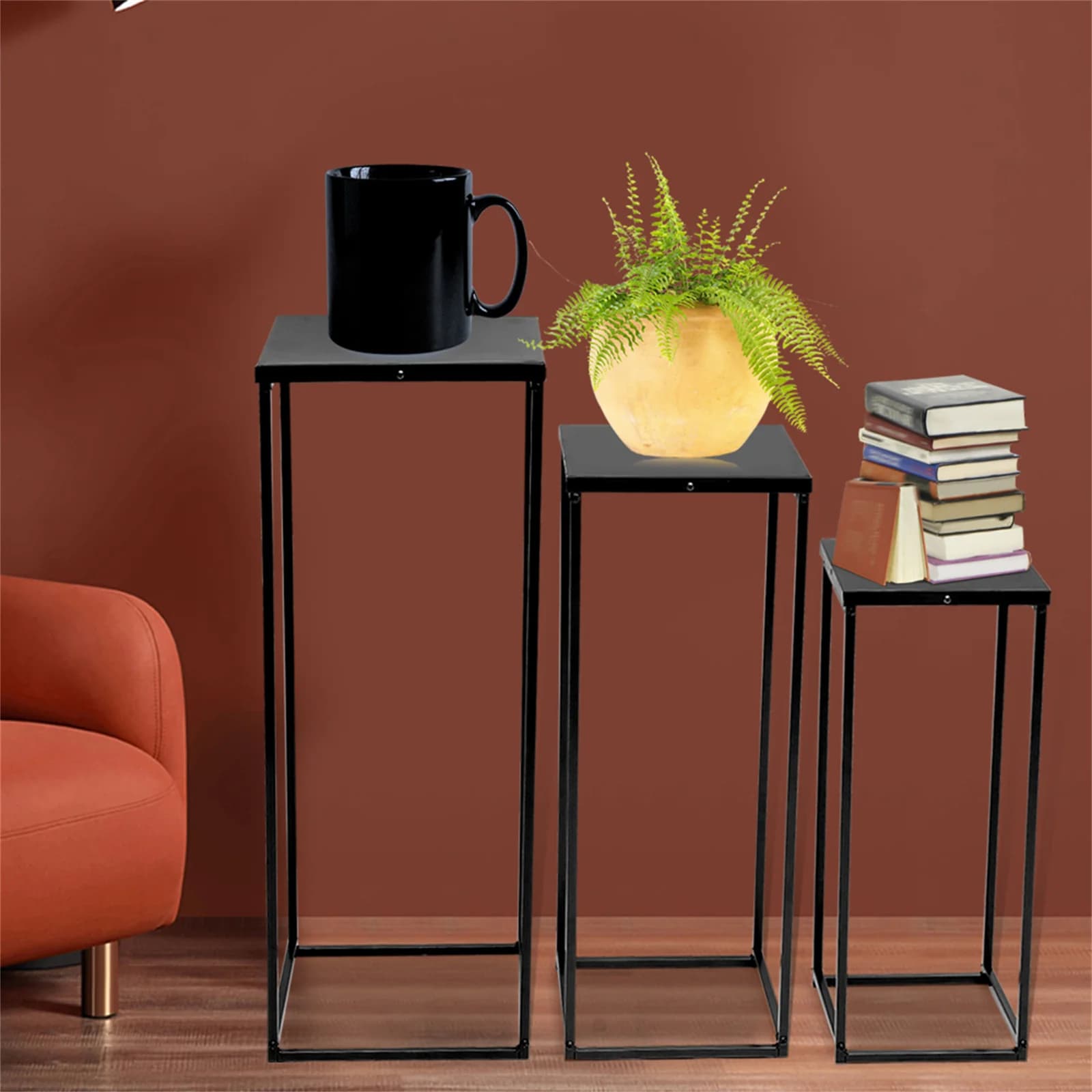 Ensemble de 3 supports de fleurs carrés en métal, support pour plantes, colonne d'art, route, plomb,