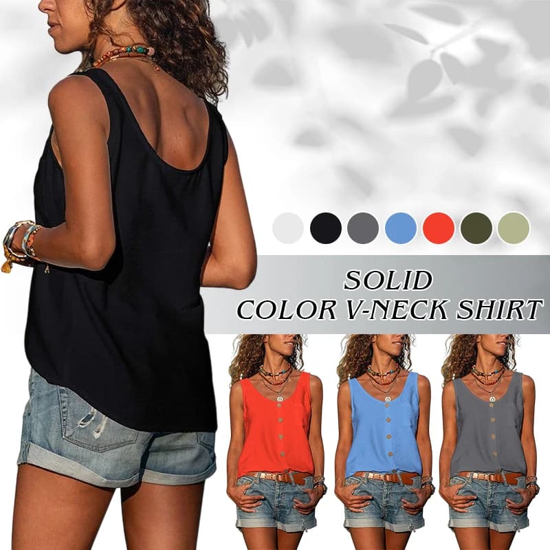 T-shirt de vacances en mousseline de soie pour femme, débardeur ample, boutons, décontracté, sans ma