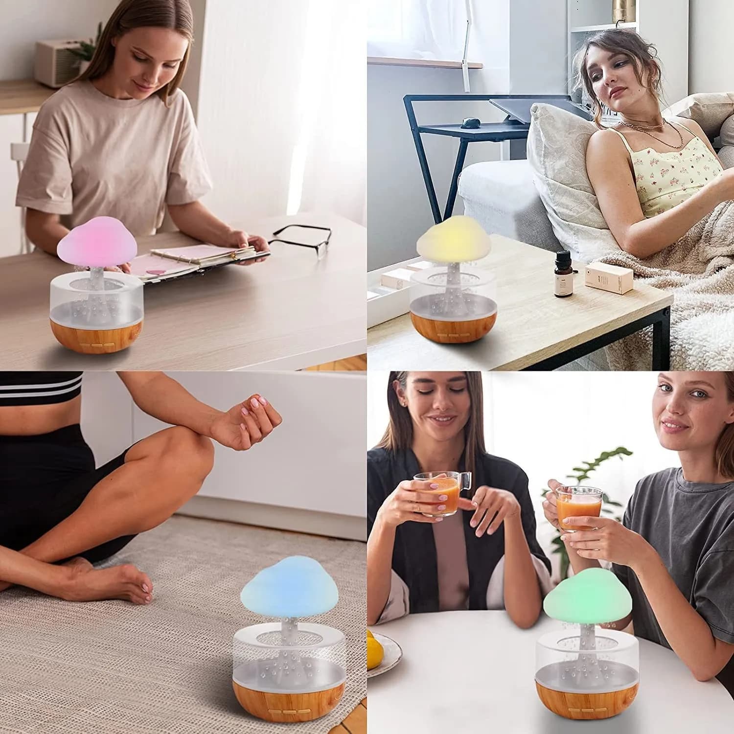Humidificateur de nuage de pluie, nuage de champignon coloré, lampe d'ambiance, veilleuse, huile ess