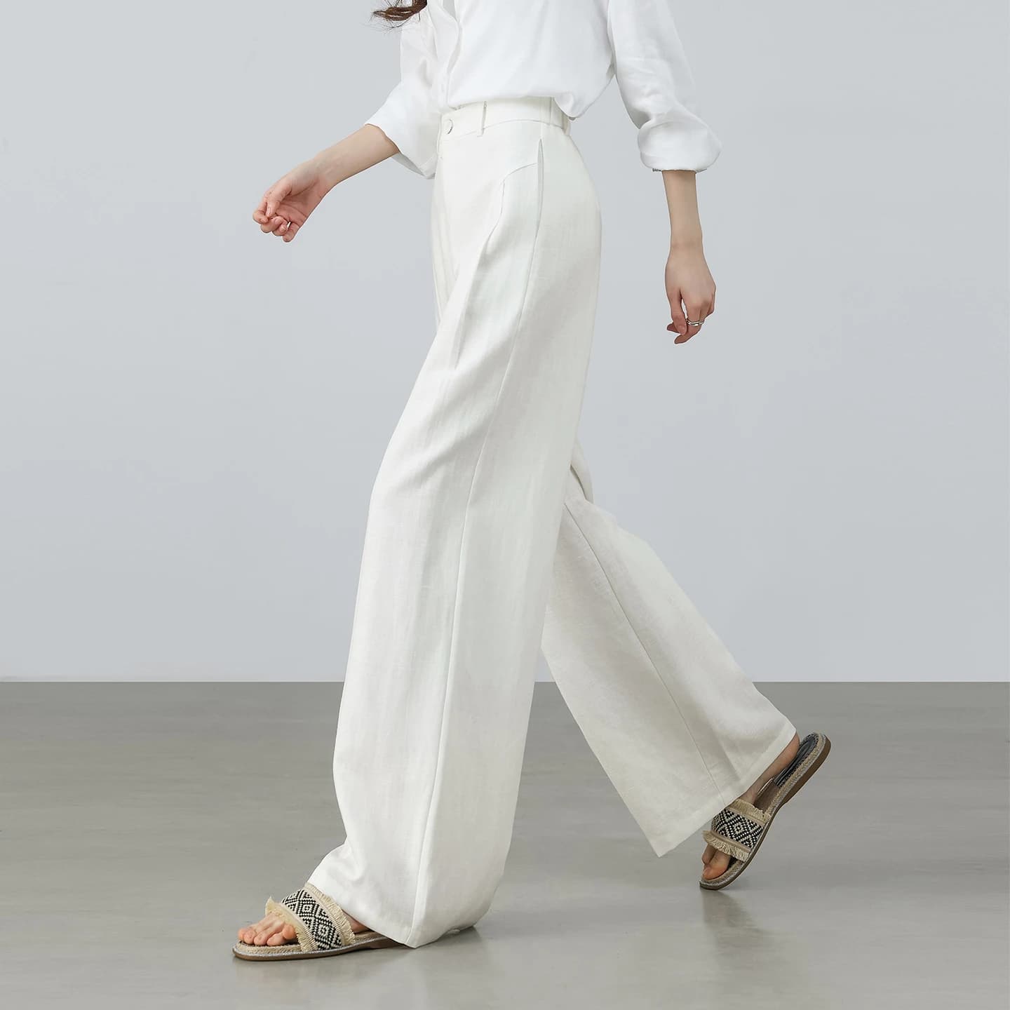 Pantalon blanc pour femme SENTUBILA, mélange lin et lyocell, coupe large, tendance printemps 2026, t