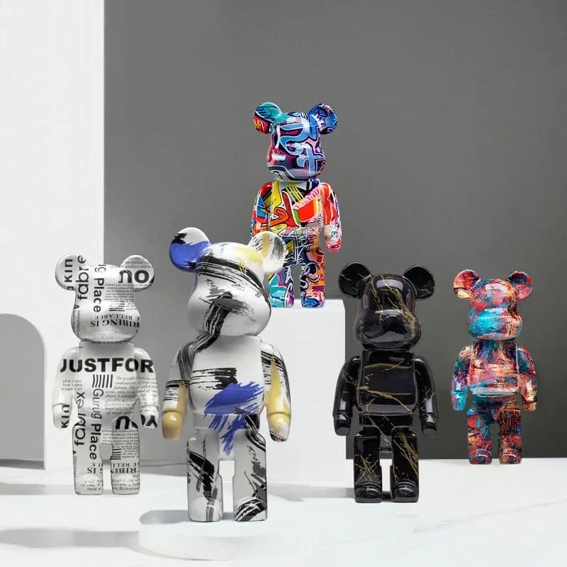 Figurine ours Graffiti 27cm/10 pouces, décoration de maison, ornement abstrait Animal, pot d'argent,