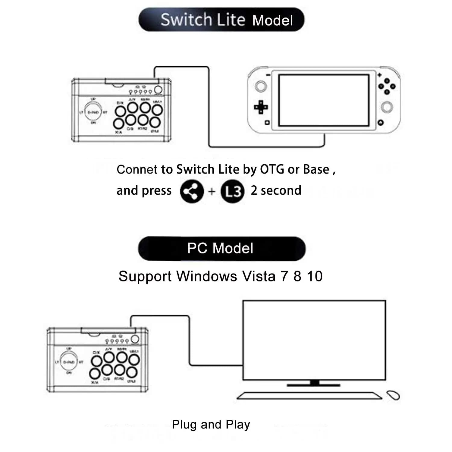 DOBE 7 In1 USB Arcade Fight Stick contrôleur de manette de combat de rue pour PS3/PS4/XBOX ONE/XOBX 