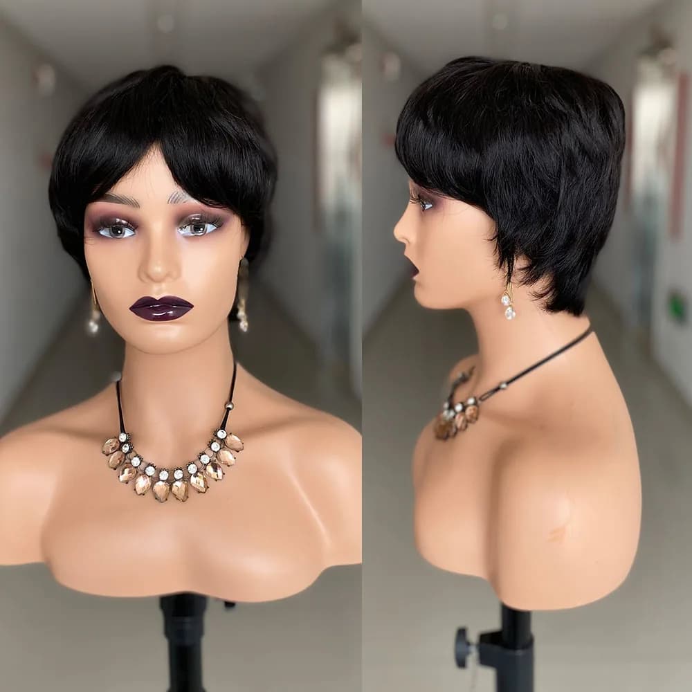 Perruque courte coupe lutin cheveux humains prêt à porter perruques de cheveux humains brésiliens po