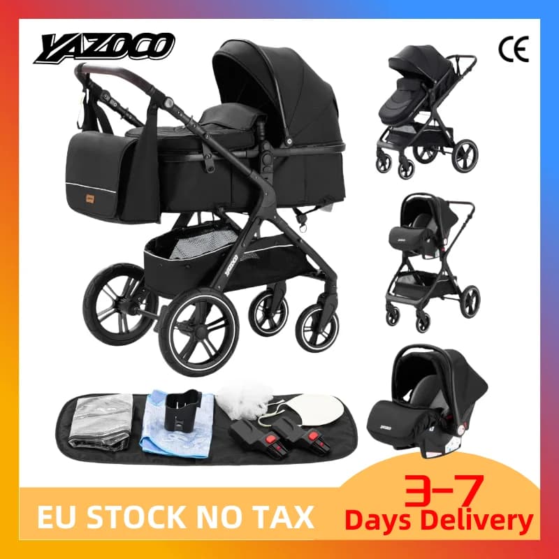 Poussette multifonction 3 en 1 avec siège auto et nacelle, poussette compacte pliable, poussette lég