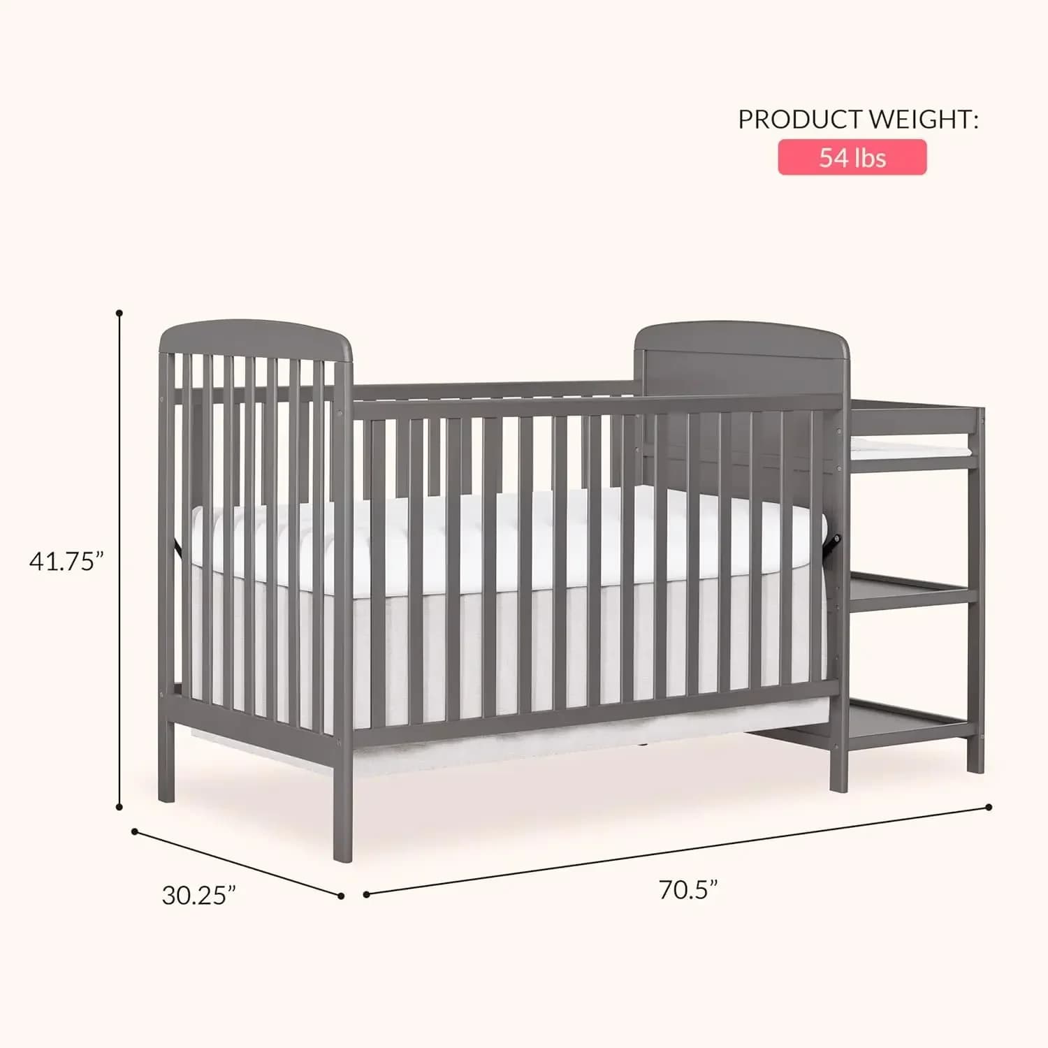 Best-seller [Prix réduit !] Lit bébé convertible 3-en-1 Anna avec table à langer et rangement, gris 
