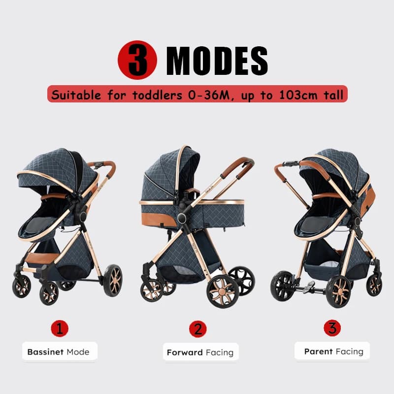 Poussette bébé 3 en 1 haute paysage avec siège auto landau bébé poussette bébé convertible cadre Dur