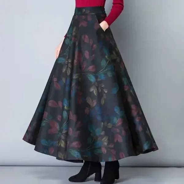 Automne hiver laine jupe à carreaux femmes longue a-ligne grand ourlet robe taille haute jupe longue