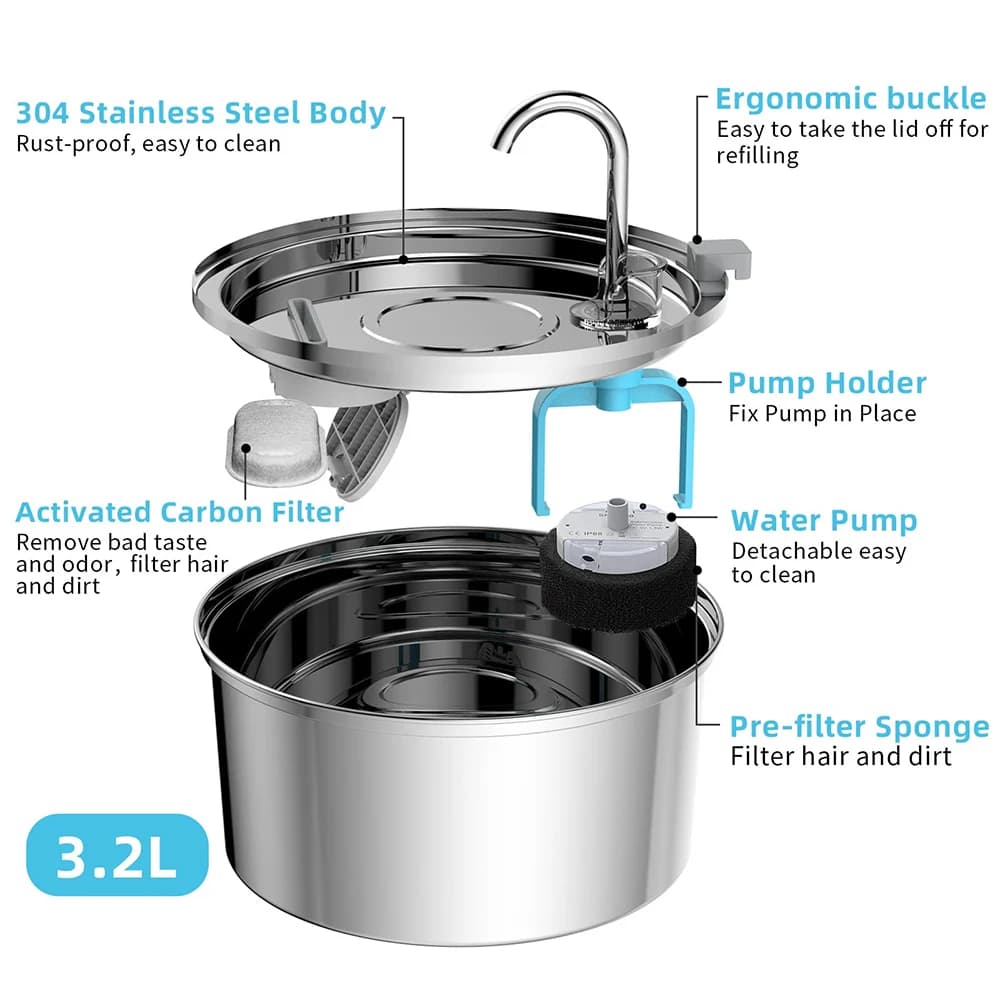 Distributeur d'eau pour animaux de compagnie en acier inoxydable, fontaine d'eau automatique pour ch