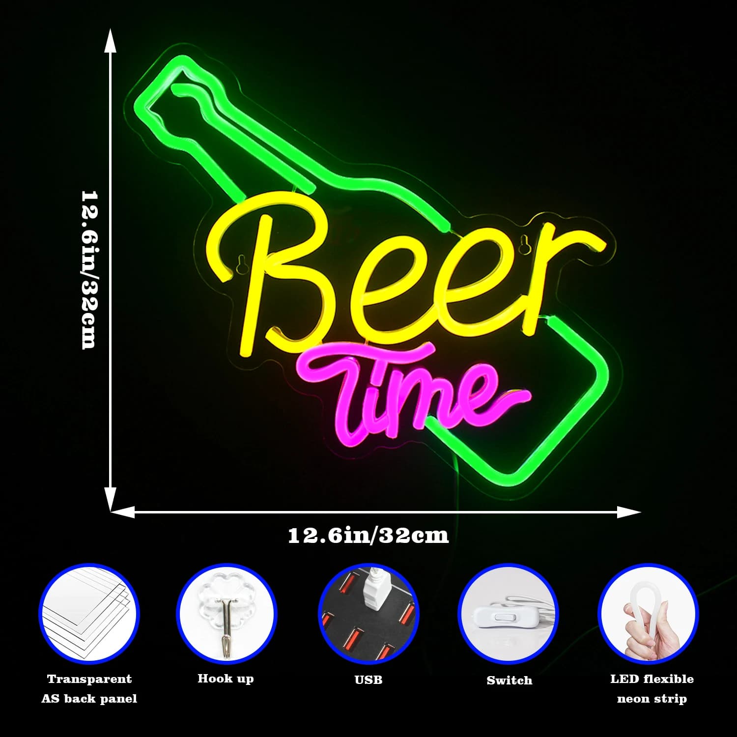 Enseigne au néon LED, heure de la bière, boutique, bar, restaurant, hôtel, lumière décorative, chamb