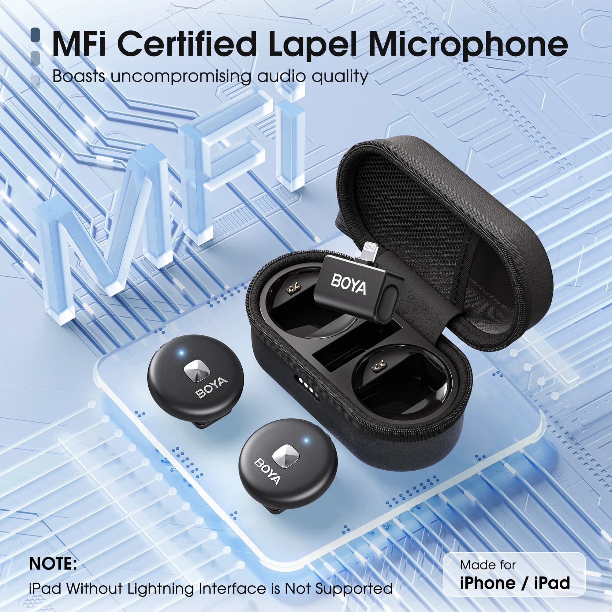 BOYA Omic D/U Microphone à revers Lavalier sans fil pour iPhone iPad Android type-c Smartphone Youtu