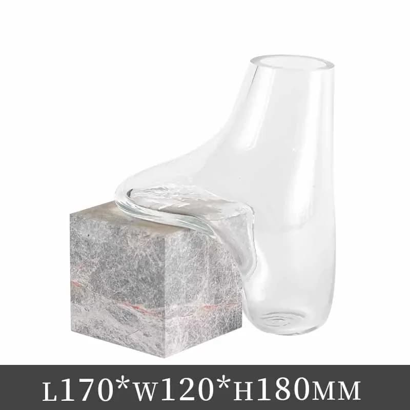 Vase en verre avec Base en marbre, gouttelettes d'eau mobiles abstraites, Vase à fleurs Transparent,