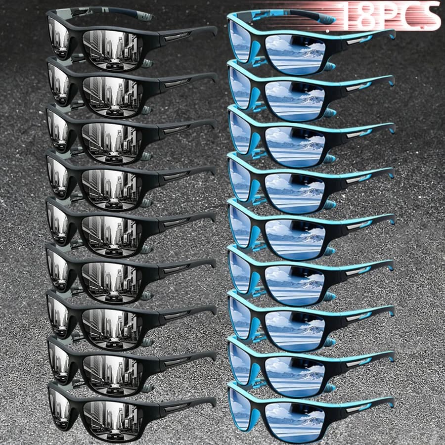 18 Paires de Lunettes de Soleil Sportives Vintage Camouflage pour Hommes et Femmes, Idéales pour la 