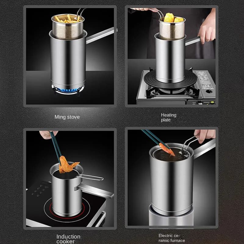 Pot de friteuse épais avec panier et couvercle, grande friteuse en acier inoxydable, passoire à pâte
