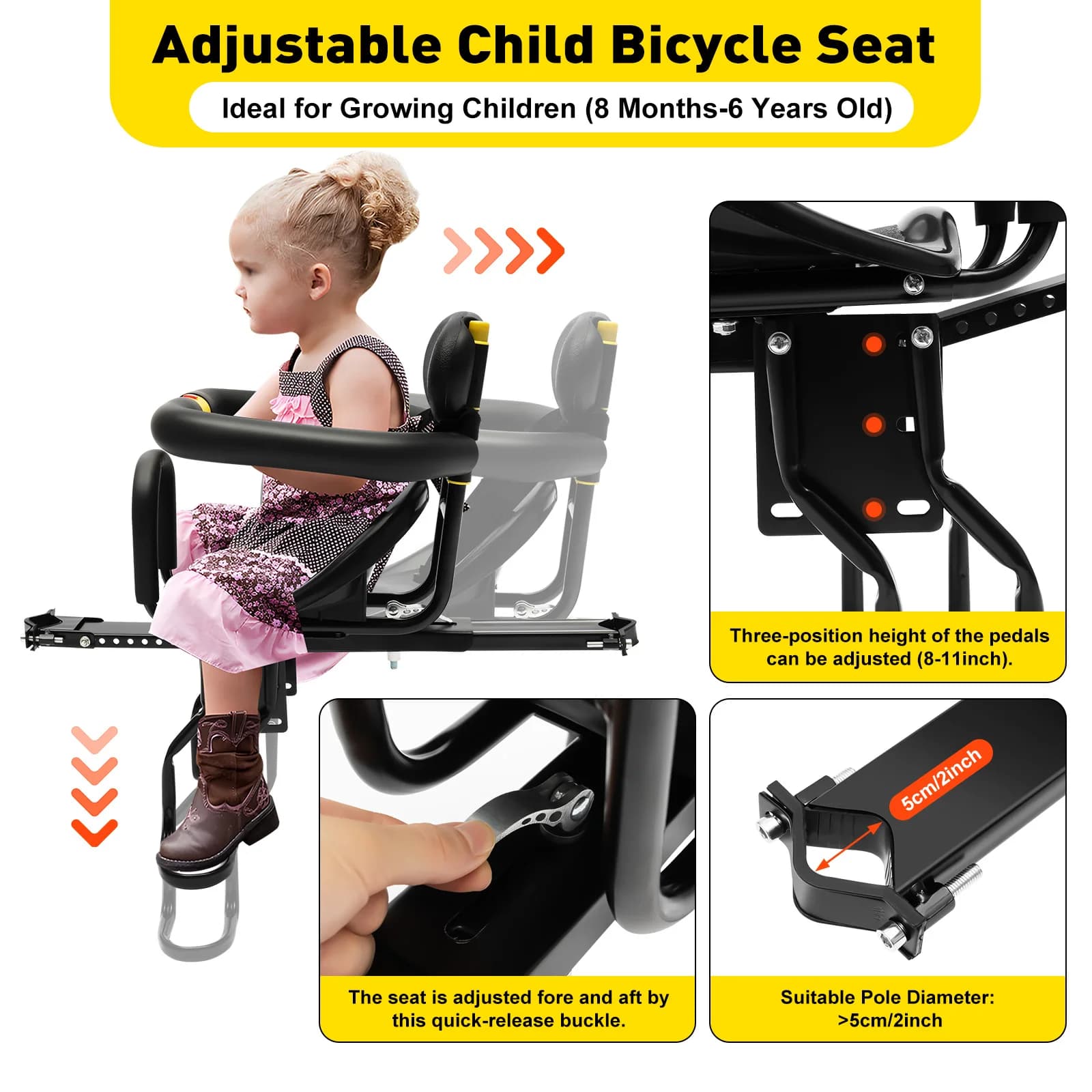 Chaise de vélo portable pour bébé, siège de sécurité pour enfant en bas âge, montage frontal Electro
