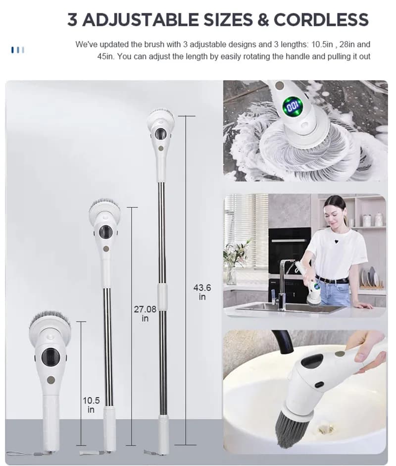 Brosse de nettoyage électrique multifonctionnelle 8 en 1, brosse de nettoyage domestique, salle de b