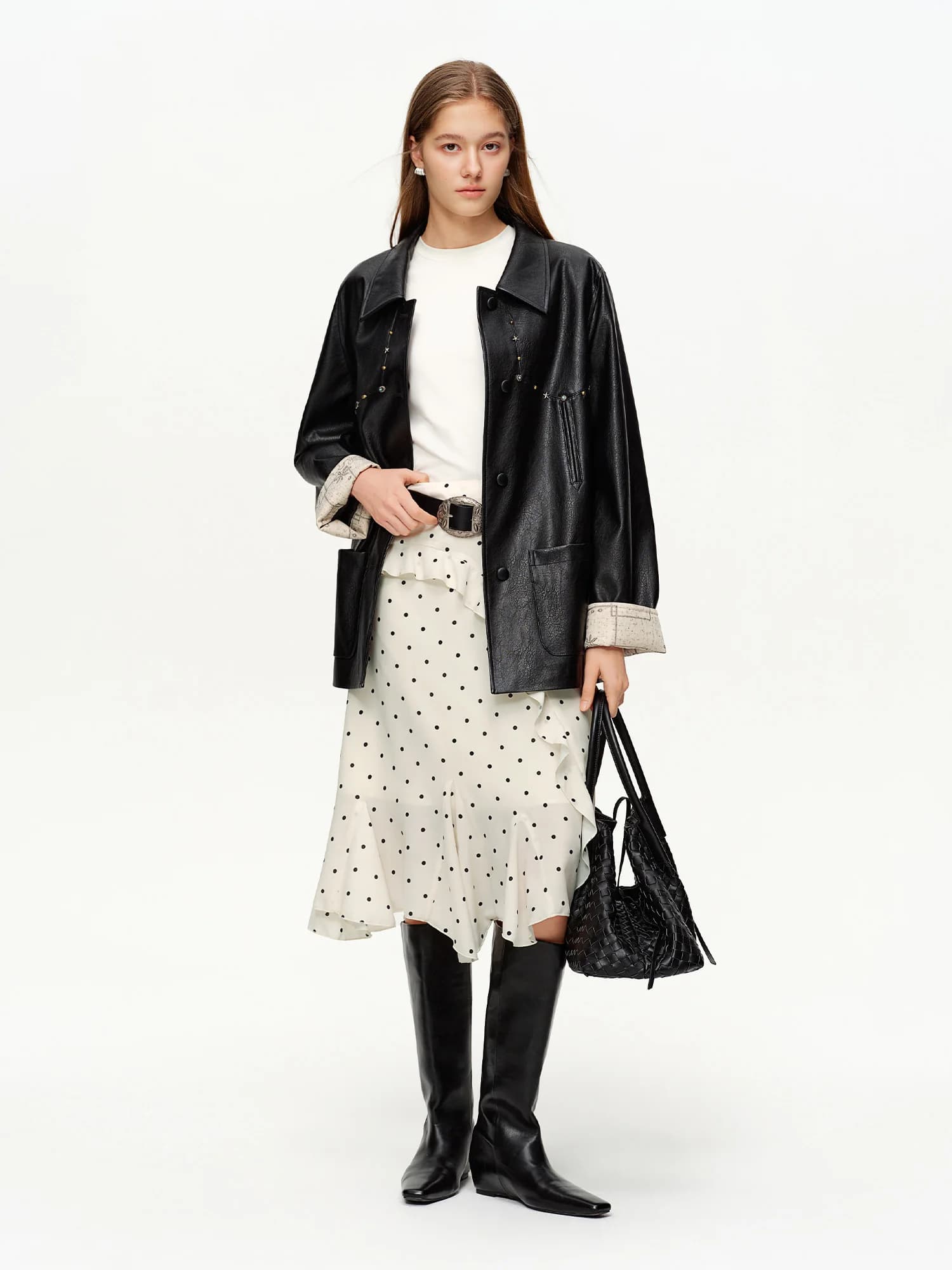 Jupe mi-longue à volants irréguliers à pois DUSHU, nouvelle jupe mi-longue à taille haute de style c