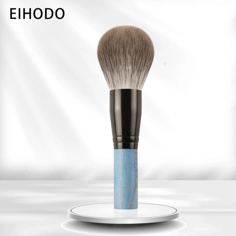 Pinceau à Poudre en Bois Massif, Série Star Moon, Poils de Renard Bleu, Poils d'Animaux, Design à la