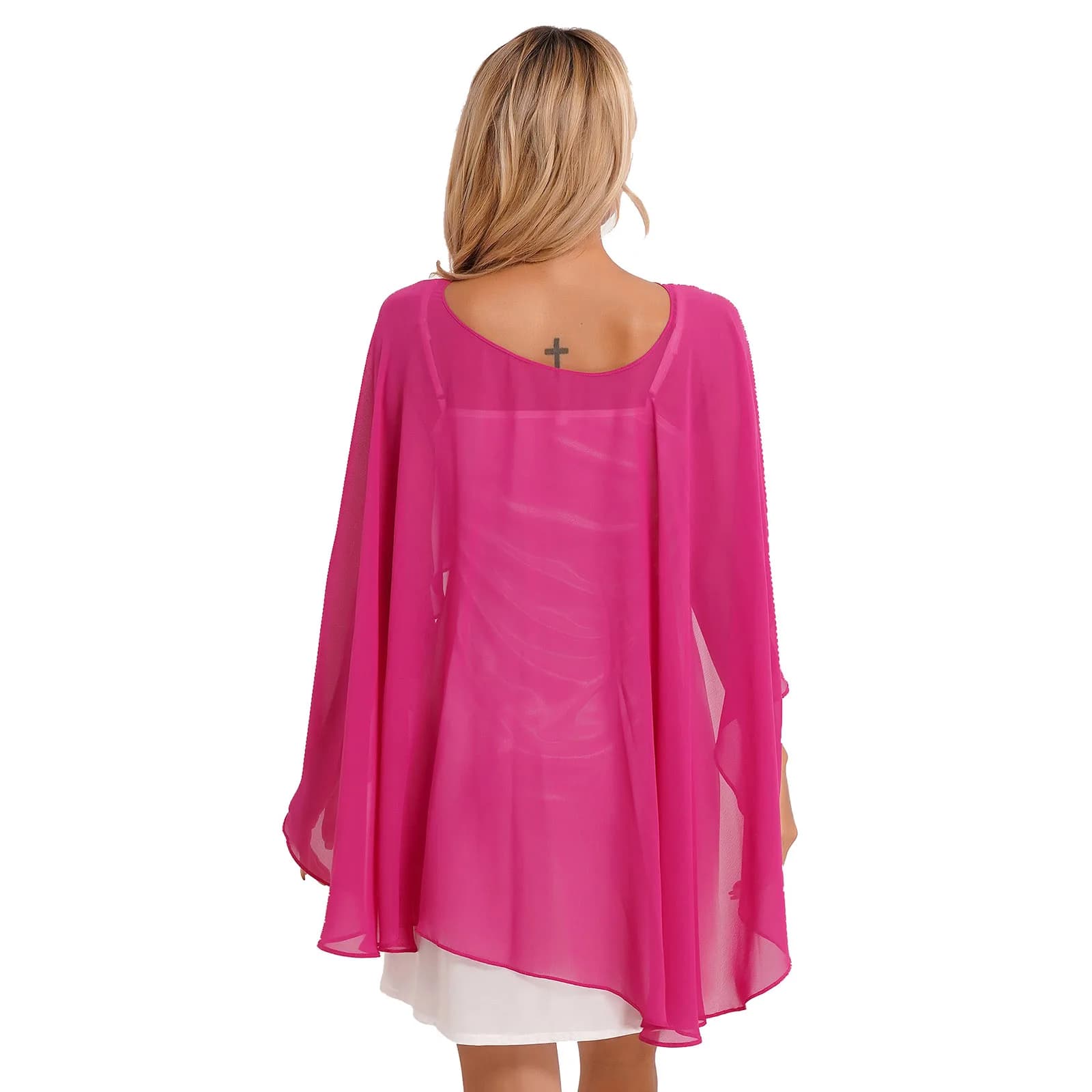 Femmes en mousseline de soie solide pull Capes châle haut-bas ourlet mince doux haussement d'épaules