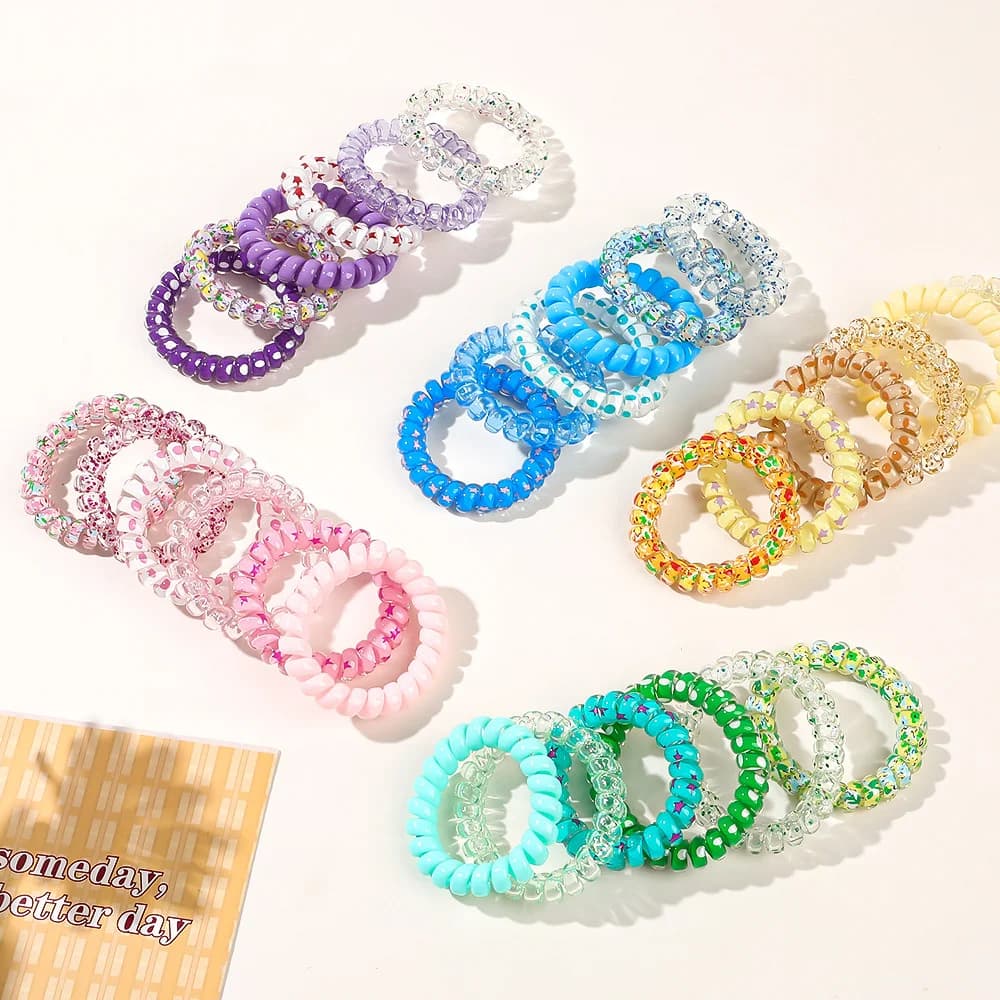 Cravates en spirale colorées pour femmes et filles, anneaux de cheveux en résine, bobine de MSI, por
