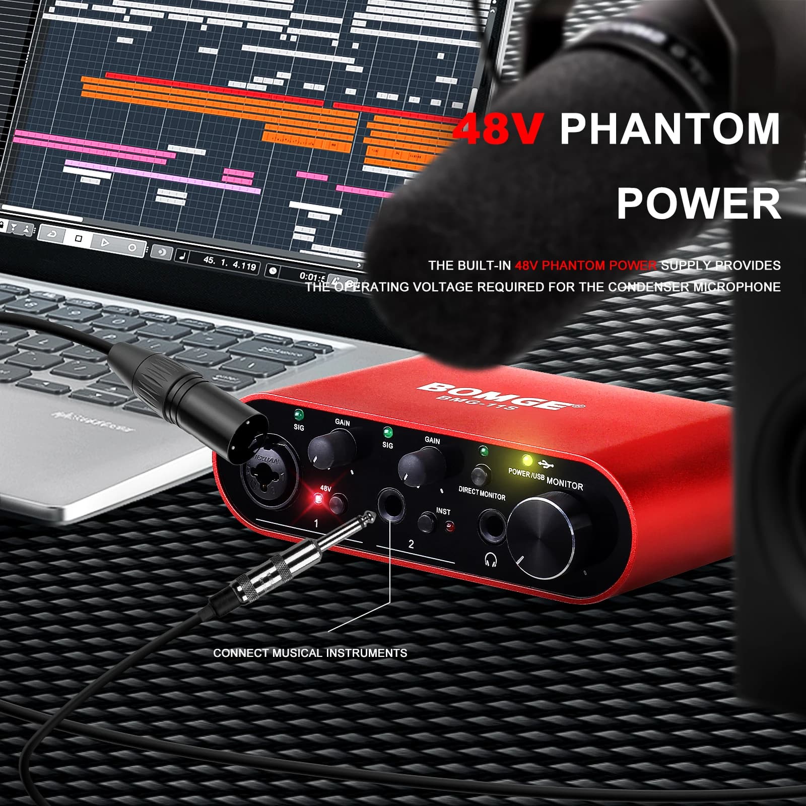 BOMGE BMG-11S USB Focusrite Scarlett Solo Audio Interface Mixer 24 bits/192 kHz Carte son profession