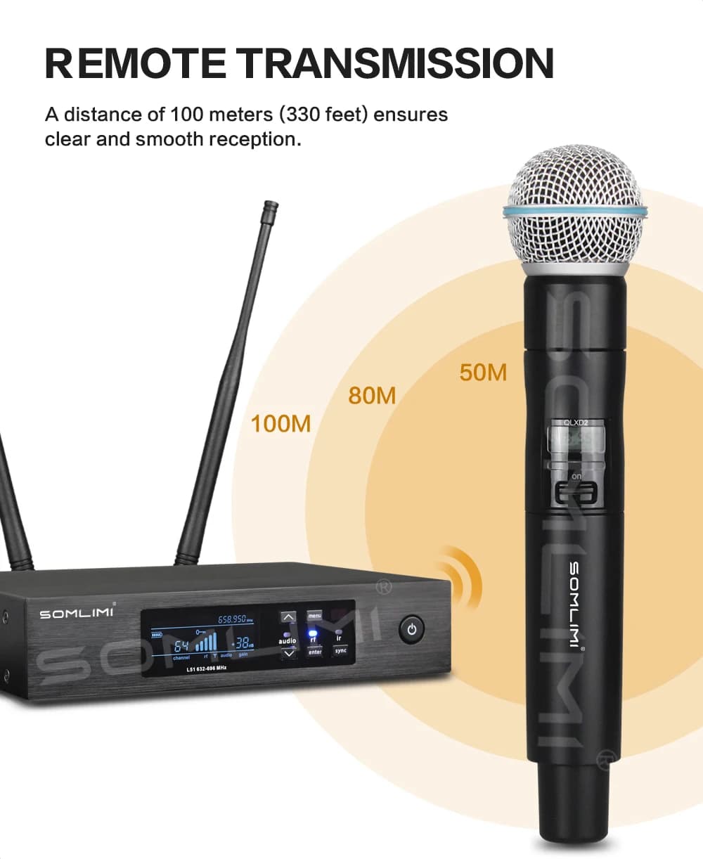 SOMLIMI-Q-B58a-Fullset Déterminer Casque Bodypack Professionnel Sans Fil Microphone UHF True Diversi