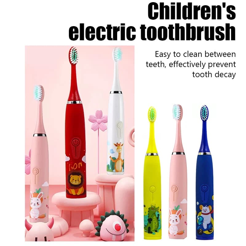 Enfants brosse à dents électrique sonique dessin animé enfants avec remplacer la tête de brosse à de