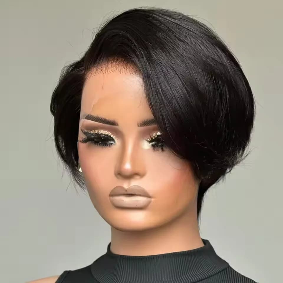 Perruque coupe lutin droite perruques courtes Bob 13x4 perruques avant de dentelle cheveux humains p