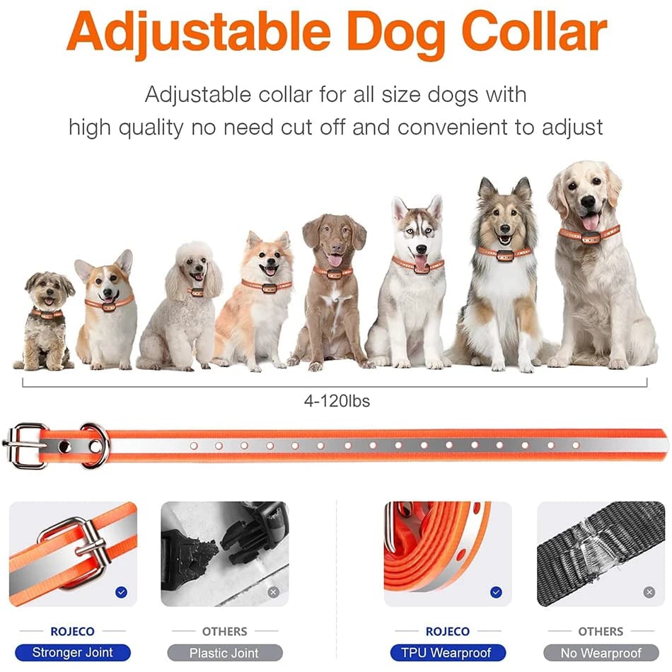 ROJECO 1000m Electric Dog Training Collar Light Waterproof Rechargeable Pet Anti Bark Control Collar