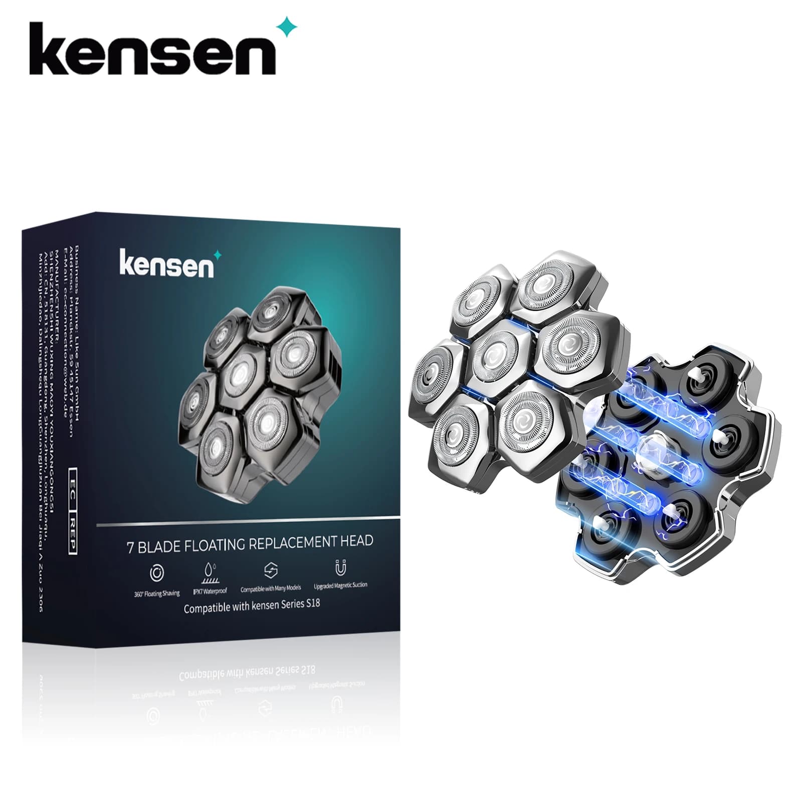Kensen Tête de rasoir de rechange pour rasoir S18 5 en 1, tête magnétique flottante lavable 7D, tond