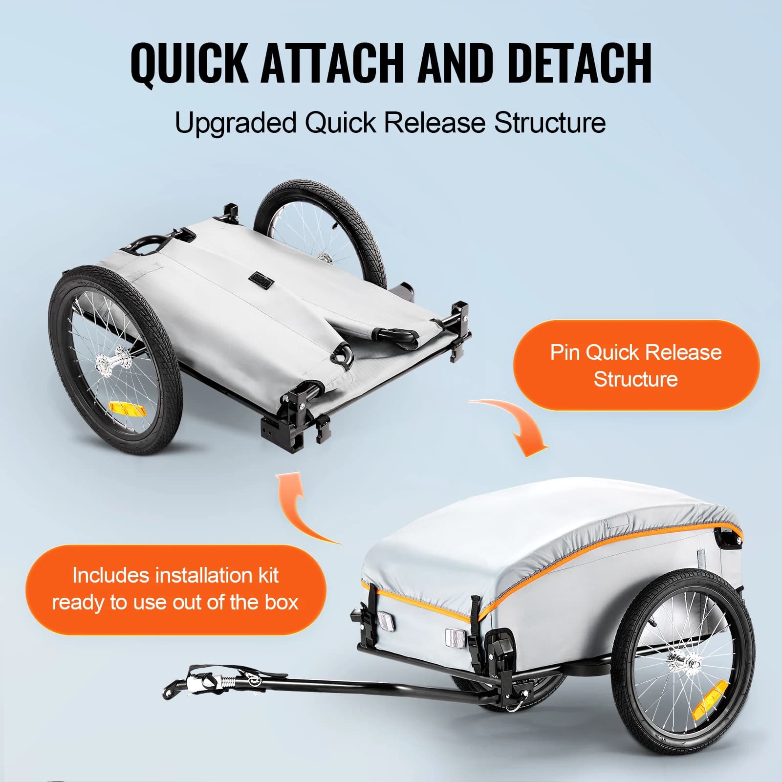 SucceBuy 100 lb remorque de chargement de vélo chariot de vélo pliable avec couvercle étanche et réf
